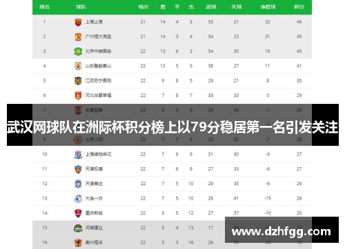 武汉网球队在洲际杯积分榜上以79分稳居第一名引发关注